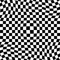 Abstract vector seamless moire pattern with checkerboard. Monochrome black and white ornament