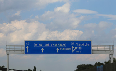 Austrian motorway with directions to go to the city of Vienna