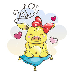 Obraz na płótnie Canvas Cute cartoon pig in love. Symbol of New 2019 Year