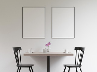 Mockup poster in the cafeteria, 3D render