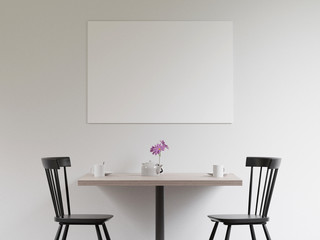 Mockup poster in the cafeteria, 3D render