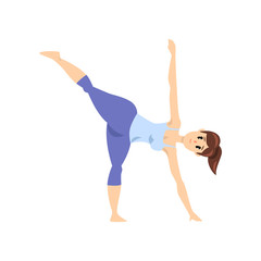Beautiful woman standing in chandrasana yoga pose, girl practicing yoga vector Illustration on a white background