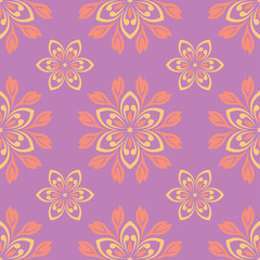 Violet floral seamless background. Pink and yellow bright pattern