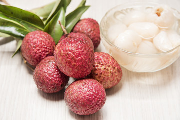 Lychee casing in the cup and fruit.