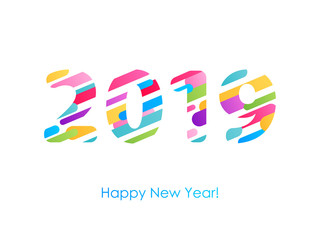 2019 Happy New Year background. Seasonal greeting card template.