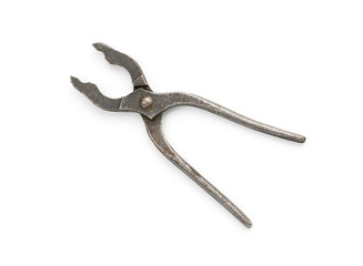 rusty vintage alligator wrench, isolated on white