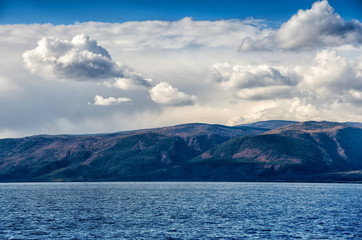 Olkhon. View of the island from the ship in Lake Baikal