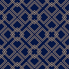 Fototapeta premium Golden blue geometric ornament. Seamless pattern