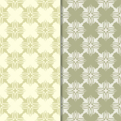 Olive green set of floral seamless patterns