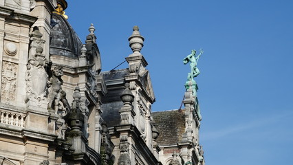 Architectural details of old houses in Antwerp, Belgium.
