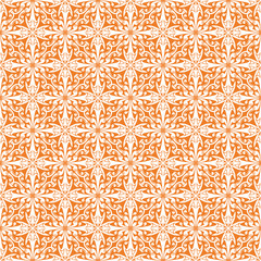 White floral ornament on orange. Seamless pattern