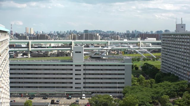 OJI,  TOKYO,  JAPAN - CIRCA JUNE 2018 : Scenery of RESIDENTIAL APARTMENT AREA in Oji area.  This area is famous for HUGE APARTMENT BUILDINGS in Japan.