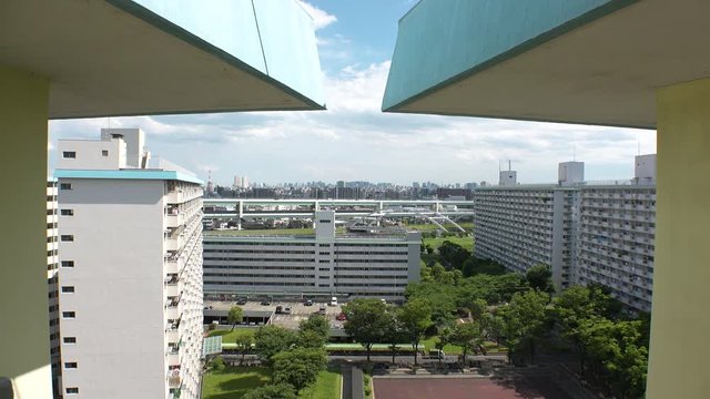OJI,  TOKYO,  JAPAN - CIRCA JUNE 2018 : Scenery of RESIDENTIAL APARTMENT AREA in Oji area.  This area is famous for HUGE APARTMENT BUILDINGS in Japan.