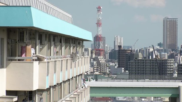 OJI,  TOKYO,  JAPAN - CIRCA JUNE 2018 : Scenery of RESIDENTIAL APARTMENT AREA in Oji area.  This area is famous for HUGE APARTMENT BUILDINGS in Japan.