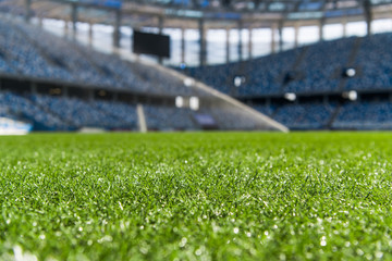 A fragment of a football field. Trimmed grass on the lawn