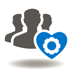 People Heart Gear Icon Vector. Work Safety Illustration. Healthcare Service Logo. Patient Health Care Insurance Symbol.