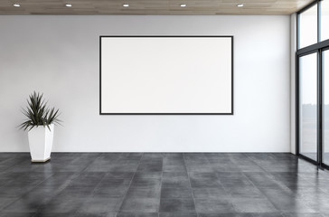 Modern bright interiors empty room with mockup poster frame 3D rendering illustration