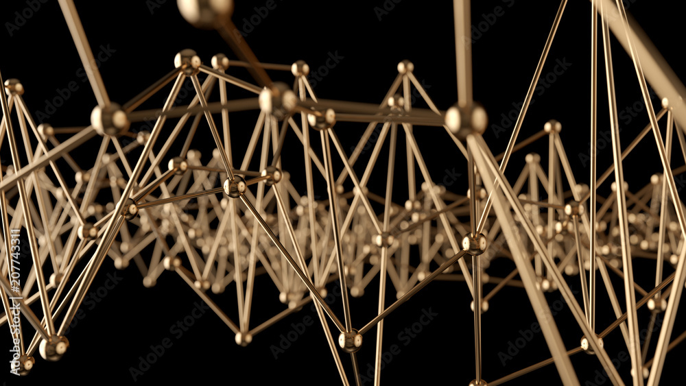 Wall mural plexus abstract background in empty space. futuristic gold shape. network concept. modern design for