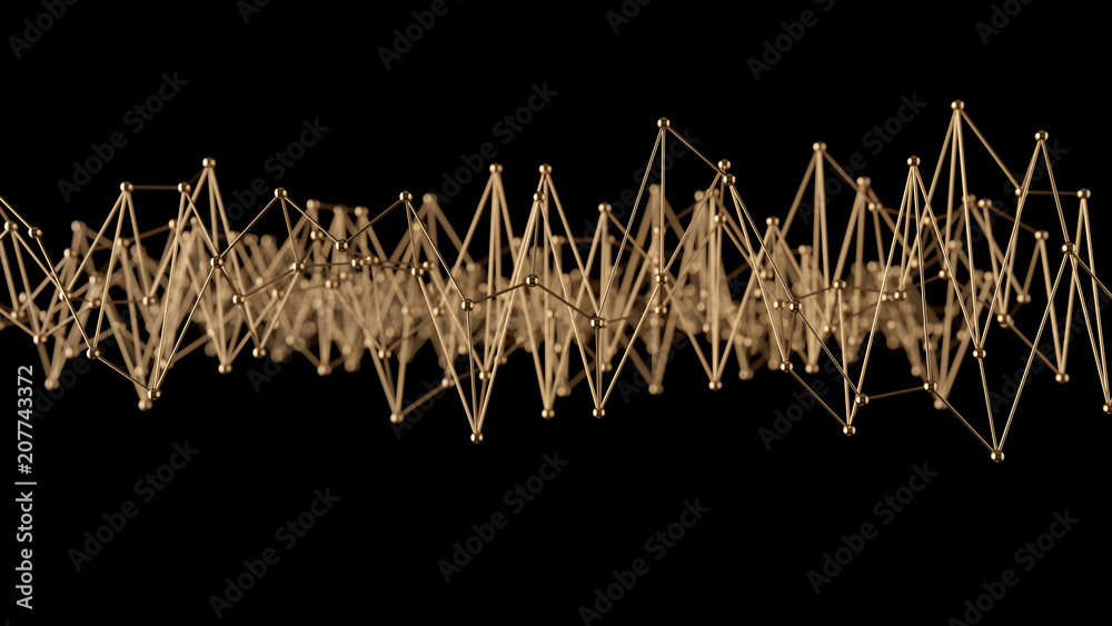 Wall mural plexus abstract background in empty space. futuristic gold shape. network concept. modern design for