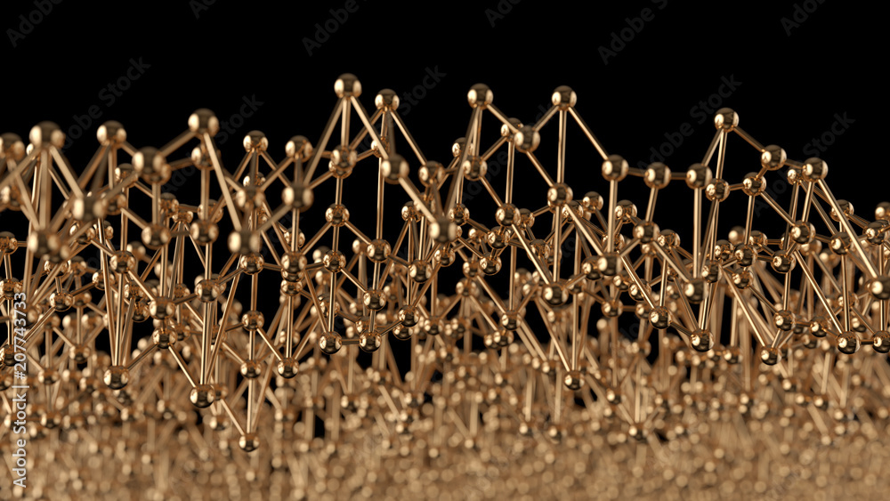 Wall mural plexus abstract background in empty space. futuristic gold shape. network concept. modern design for