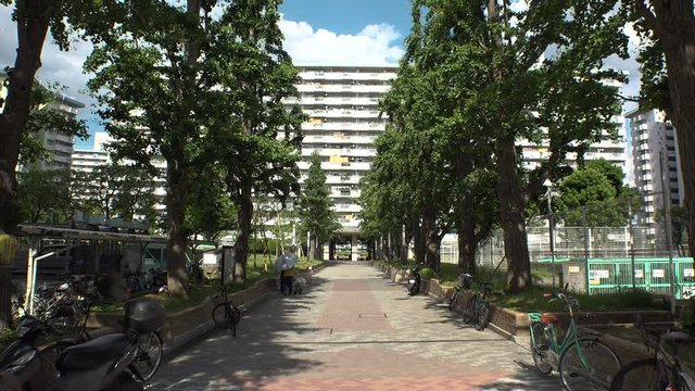 OJI,  TOKYO,  JAPAN - CIRCA JUNE 2018 : Scenery of RESIDENTIAL APARTMENT AREA in Oji area.  This area is famous for HUGE APARTMENT BUILDINGS in Japan.