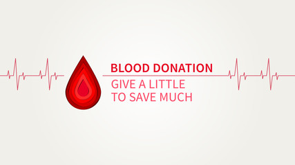 Blood Donation Give a little to save much vector illustration. Blood Donation creative concept with paper cut style red drop. Lifesaver campaign poster template graphic design.