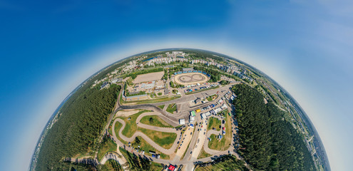 Bikirnieki Racing track in Riga city an Block of flats 360 VR Drone picture for Virtual reality,...