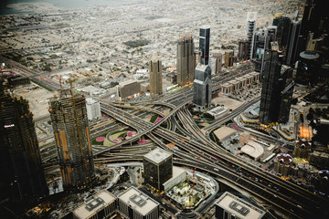 Plakat Dubai Sheikh Zayed road from Burj Khalifa with buildings wide angle.