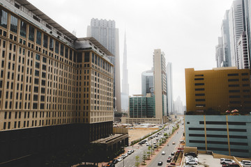 Fototapeta premium Dubai, UAE skyscrapers in city center near Burj Khalifa.