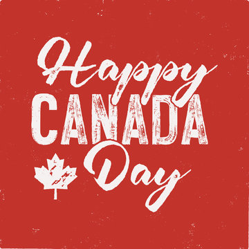Happy Canada Day T-Shirt for Gift. Distressed Maple Leaf with text. Read and White National Colors. Tee graphics. Stock 