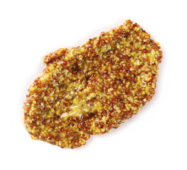 French mustard spreading isolated on white background and texture, top view