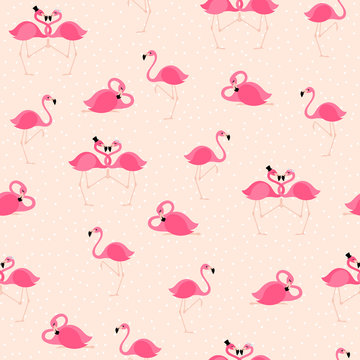 Pink flamingos seamless pattern background.