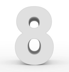 number 8 3d white isolated on white