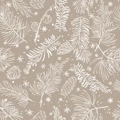 Gordijnen Naadloos patroon met dennentakken. Kerstmis en Nieuwjaar achtergrond. © elinka_art