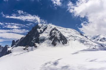 Majestic scenery of the Mont Blanc massif in June. Alps.