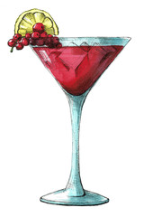 Sketch cocktail isolated on white background. Illustration drawn by markers.