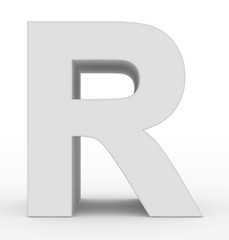 letter R 3d white isolated on white