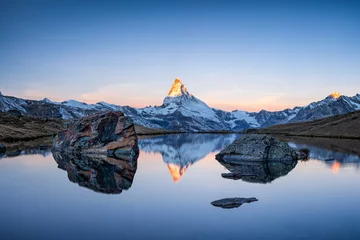Crédence de cuisine en verre imprimé Cervin Stellisee et Matterhorn près de Zermatt, Alpes Suisses, Suisse