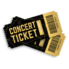 Two, couple vector golden concert ticket isolated on white background. Luxury realistic 3d design template. Icon picture for website. - 207749353