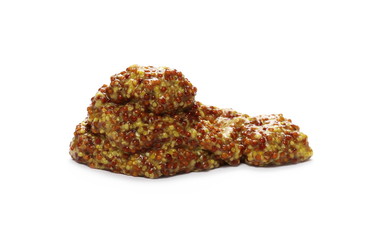 French mustard spreading isolated on white background and texture