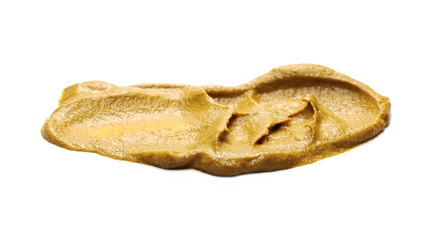 Yellow mustard sauce spreading isolated on white background