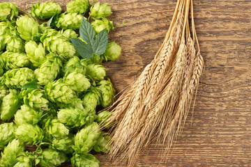 Hop Cones with Barley on the Woden Desk