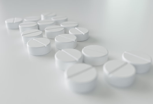 Close-up of a few medications on white background. - 3D Rendering