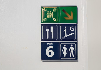 Information sign and symbols on ferry boat