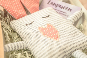 soft pink toy Hare or Rabbit in the style of Tilda