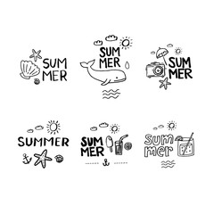 Summer. Hand drawn. Letting. Holiday, sun, beach vacation. Vector illustration.
