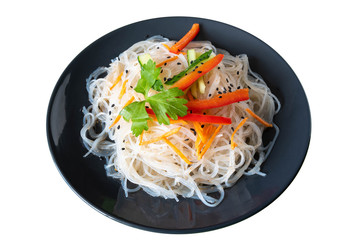 cellophane noodles on plate on white background isolate