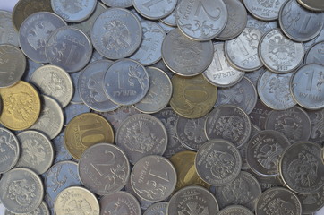 placer of different coins. selection of coins for the collection. Ruble, a penny