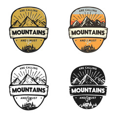 Obraz premium Travel logo design concepts. Monochrome, retro colors, line, silhouette styles. Mountain adventure badge, travel logo template. Camping patch, prints. Stock label isolated
