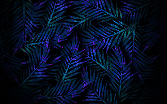 Tropical leaves, neon light